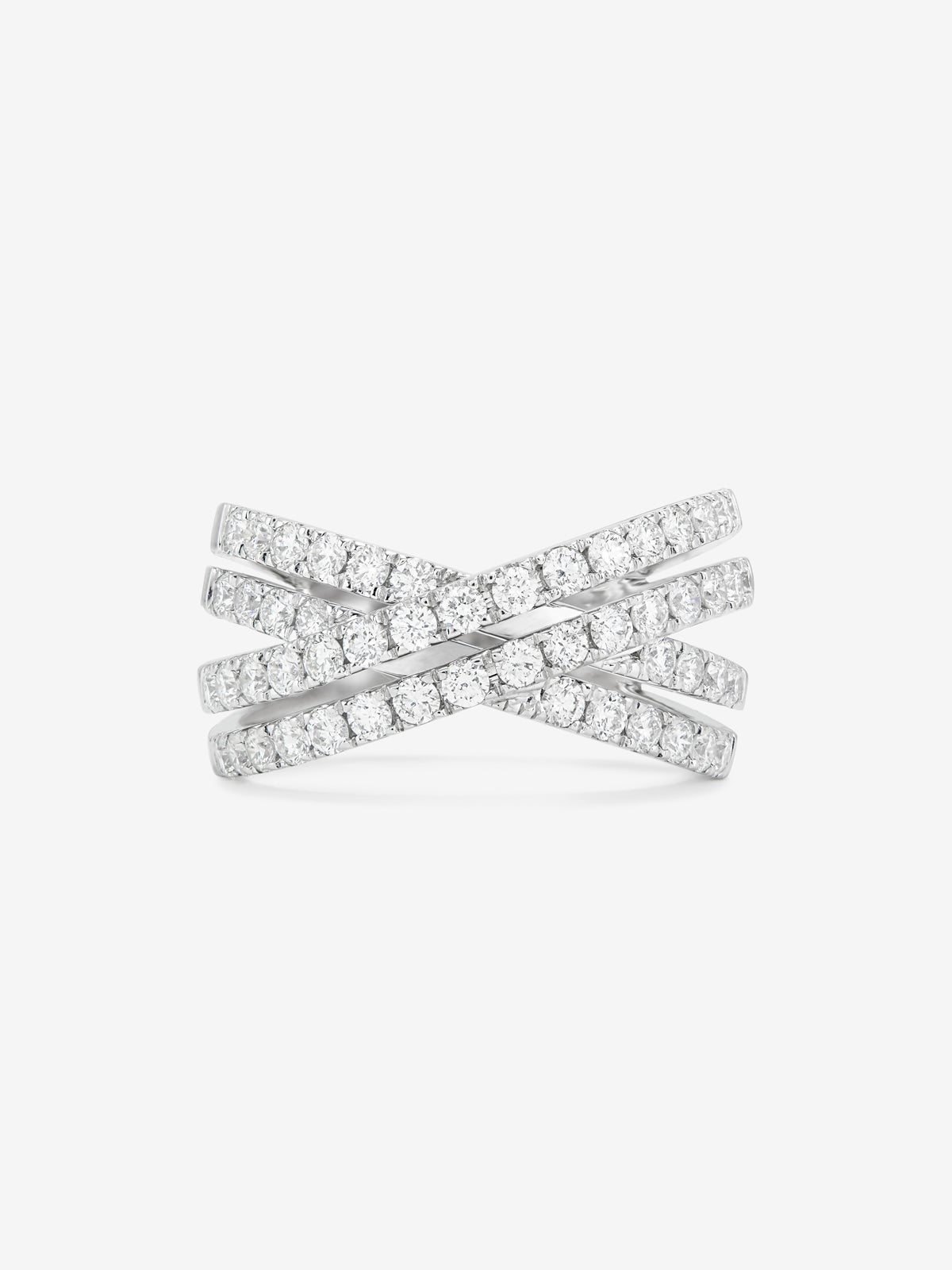 Anillo multibrazo cruzado de oro blanco de 18K con 52 diamantes en talla brillante con un total de 1,12 cts