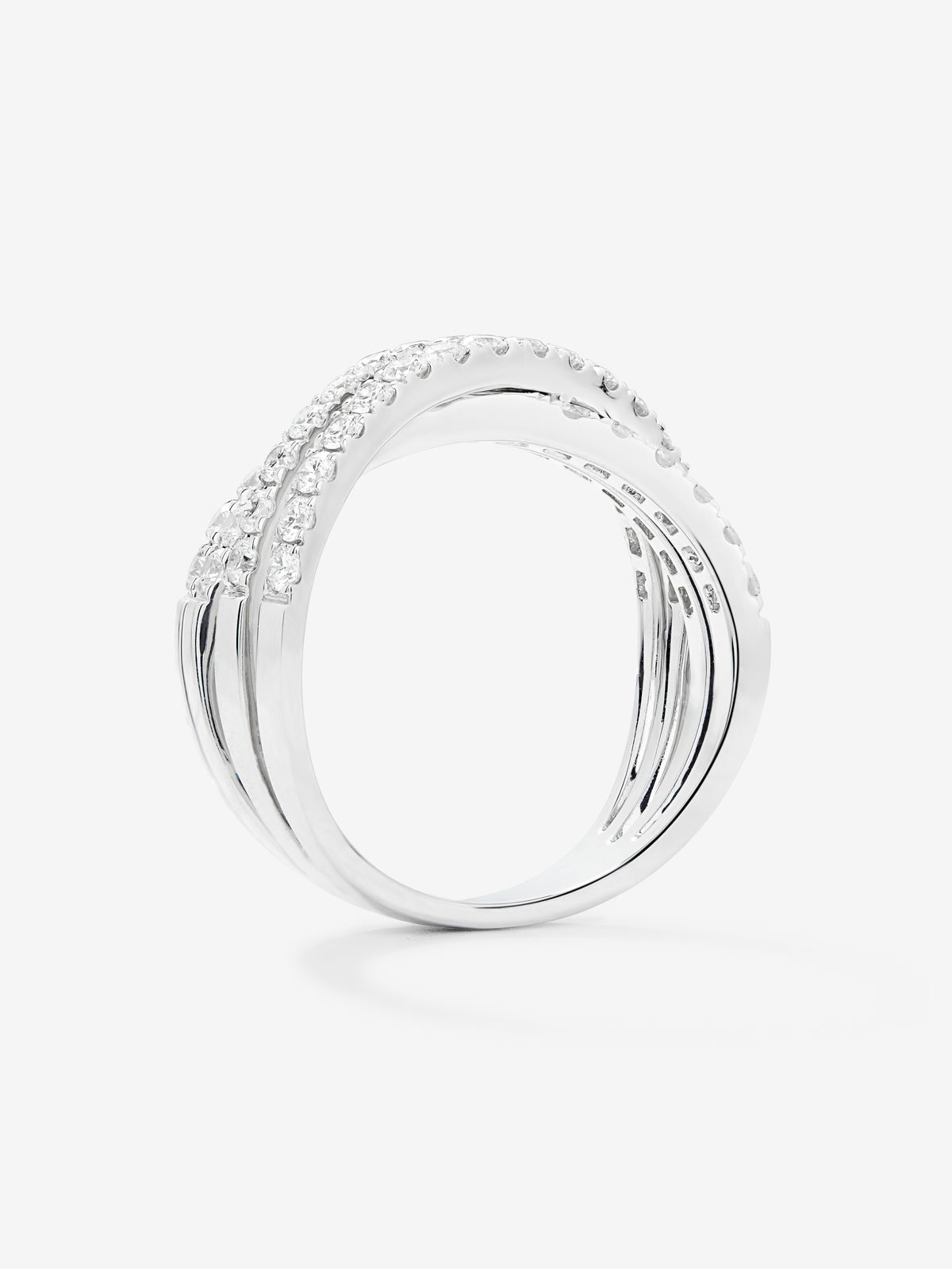 Anillo multibrazo cruzado de oro blanco de 18K con 52 diamantes en talla brillante con un total de 1,12 cts