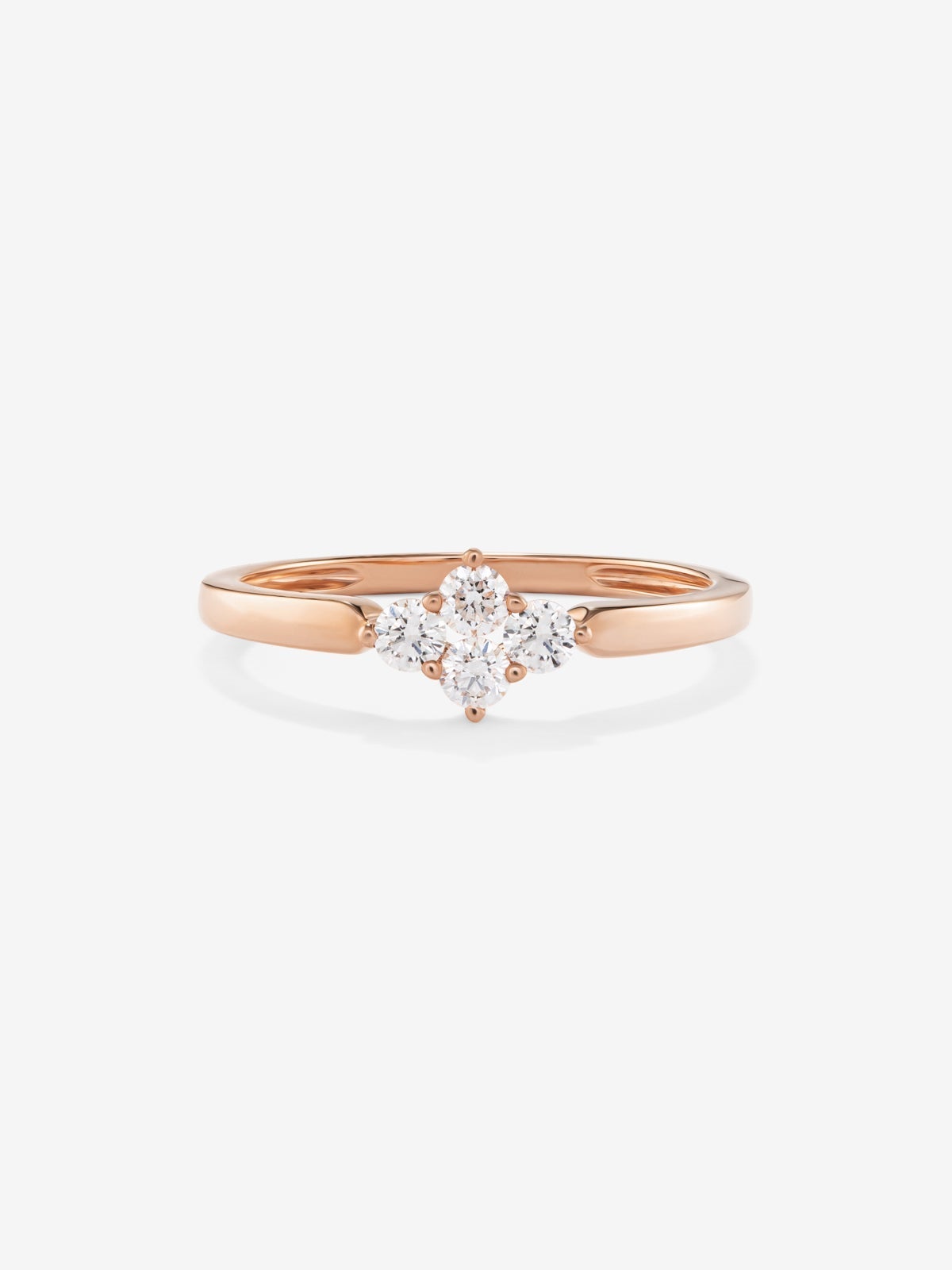 Anillo de oro rosa de 18K con 4 diamantes en talla brillante con un total de 0,25 cts