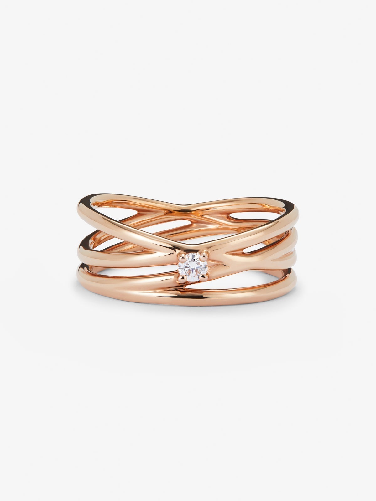 Anillo multibrazo de oro rosa de 18K con diamante blanco en talla brillante