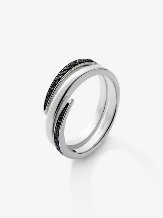 Anillo multibrazo de plata 925 con espinelas negras en talla brillante