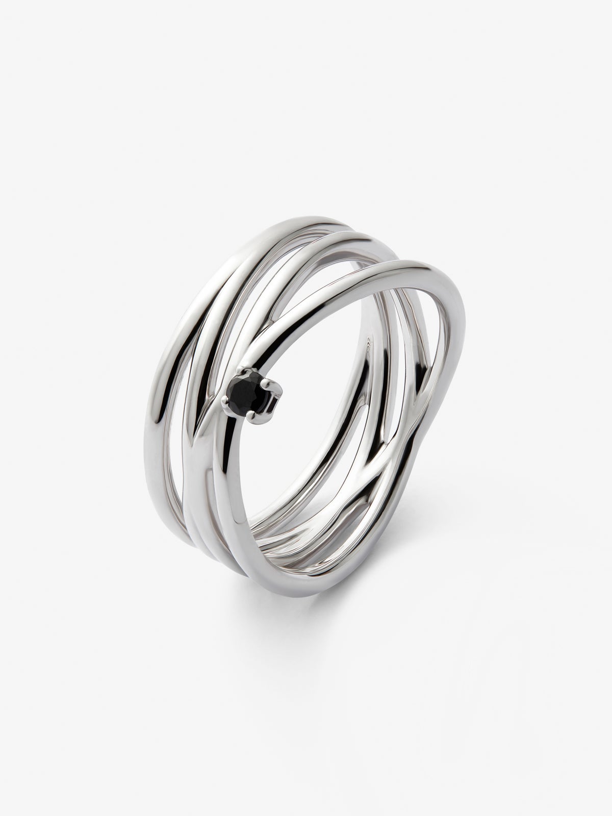 Cross multi-arm ring in 925 silver with brilliant-cut black spinel