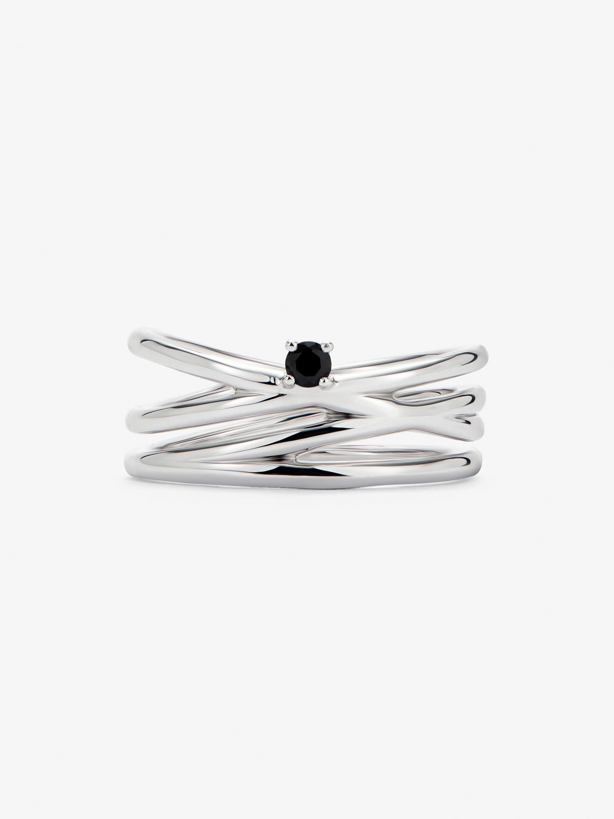 Cross multi-arm ring in 925 silver with brilliant-cut black spinel