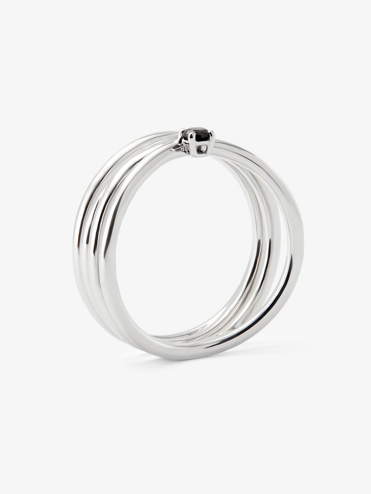 Cross multi-arm ring in 925 silver with brilliant-cut black spinel