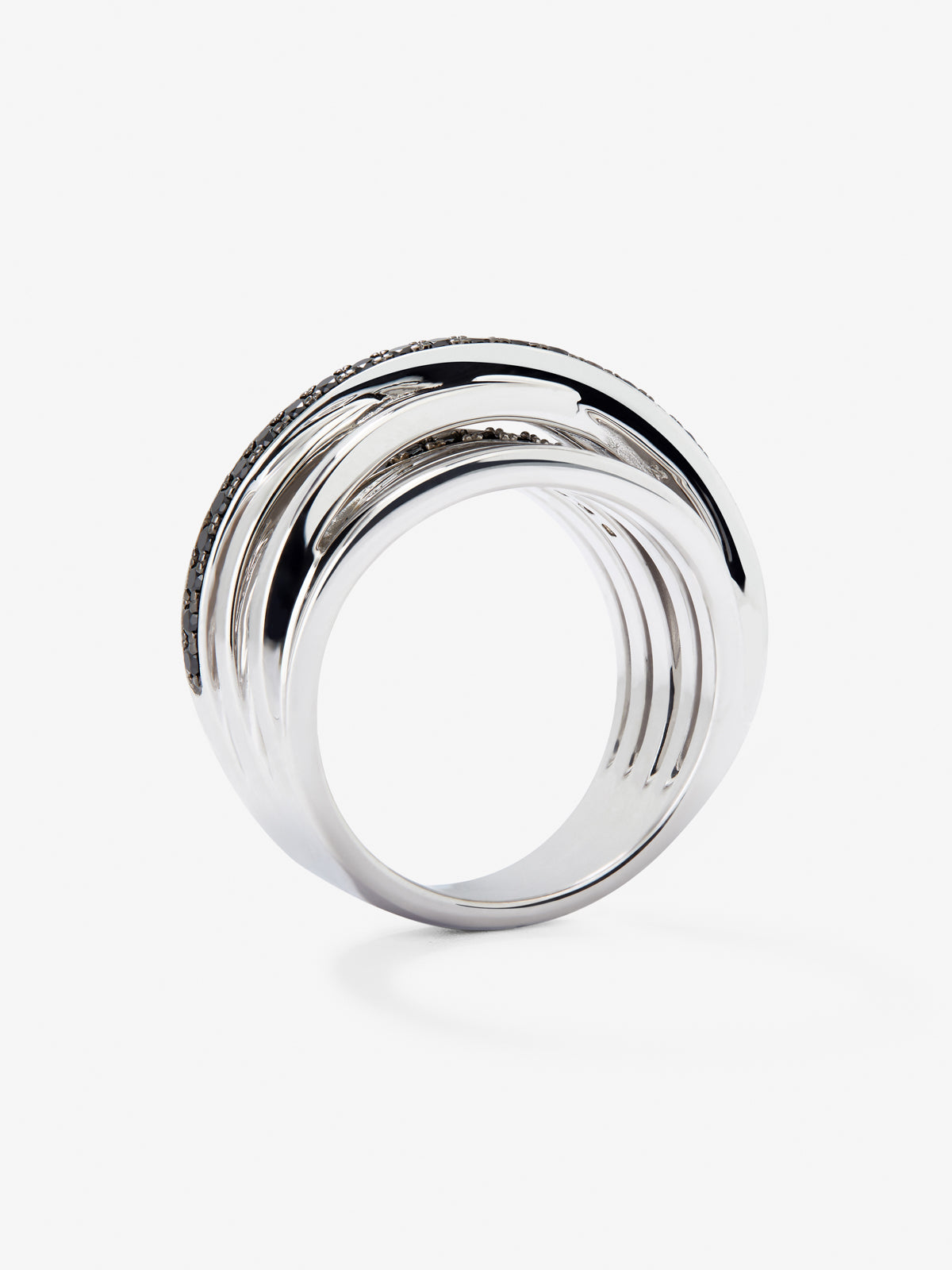 Anillo multibrazo cruzado de plata 925 con 36 espinelas negras en talla brillante