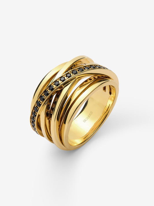 Anillo multibrazo de oro amarillo de 18K con 36 espinelas negras en talla brillante