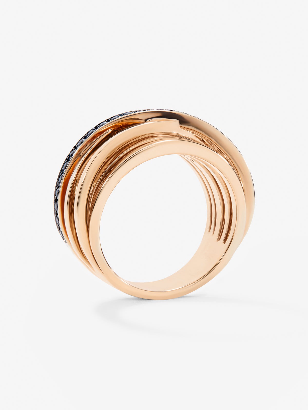 Anillo multibrazo de oro rosa de 18K con 36 espinelas negras en talla brillante con un total de 0,47 cts
