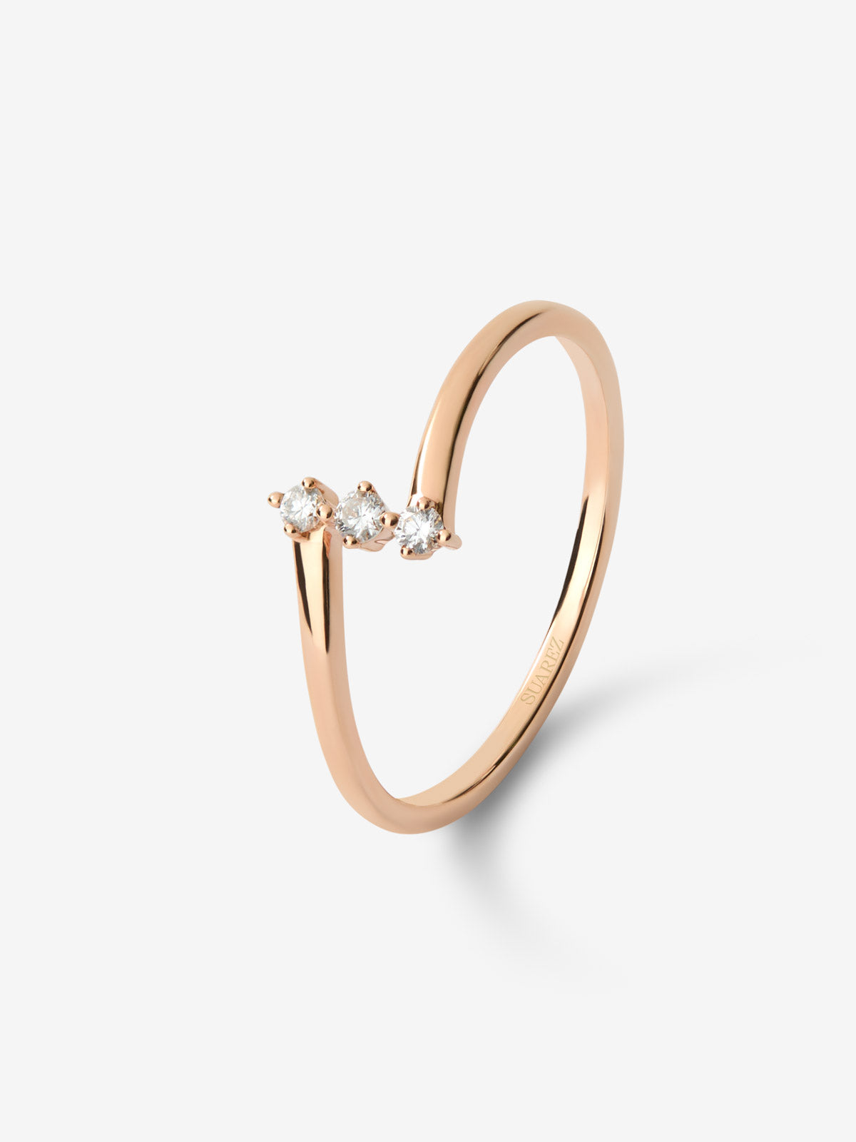 Anillo de oro rosa de 18K con diamantes en talla brillante de 0,06 cts