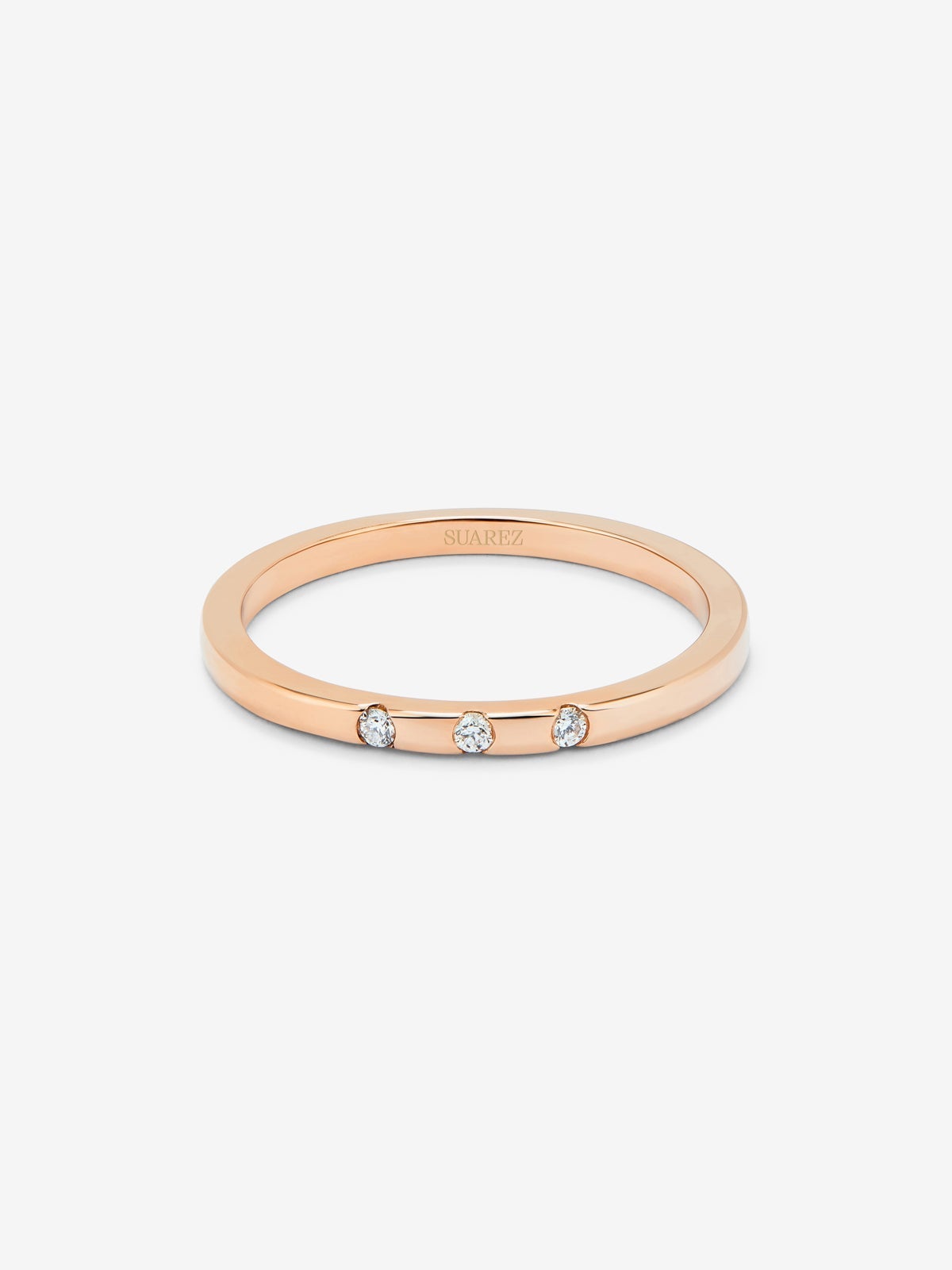 Anillo de oro rosa de 18K con 3 diamantes en talla brillante con un total de 1,4 cts
