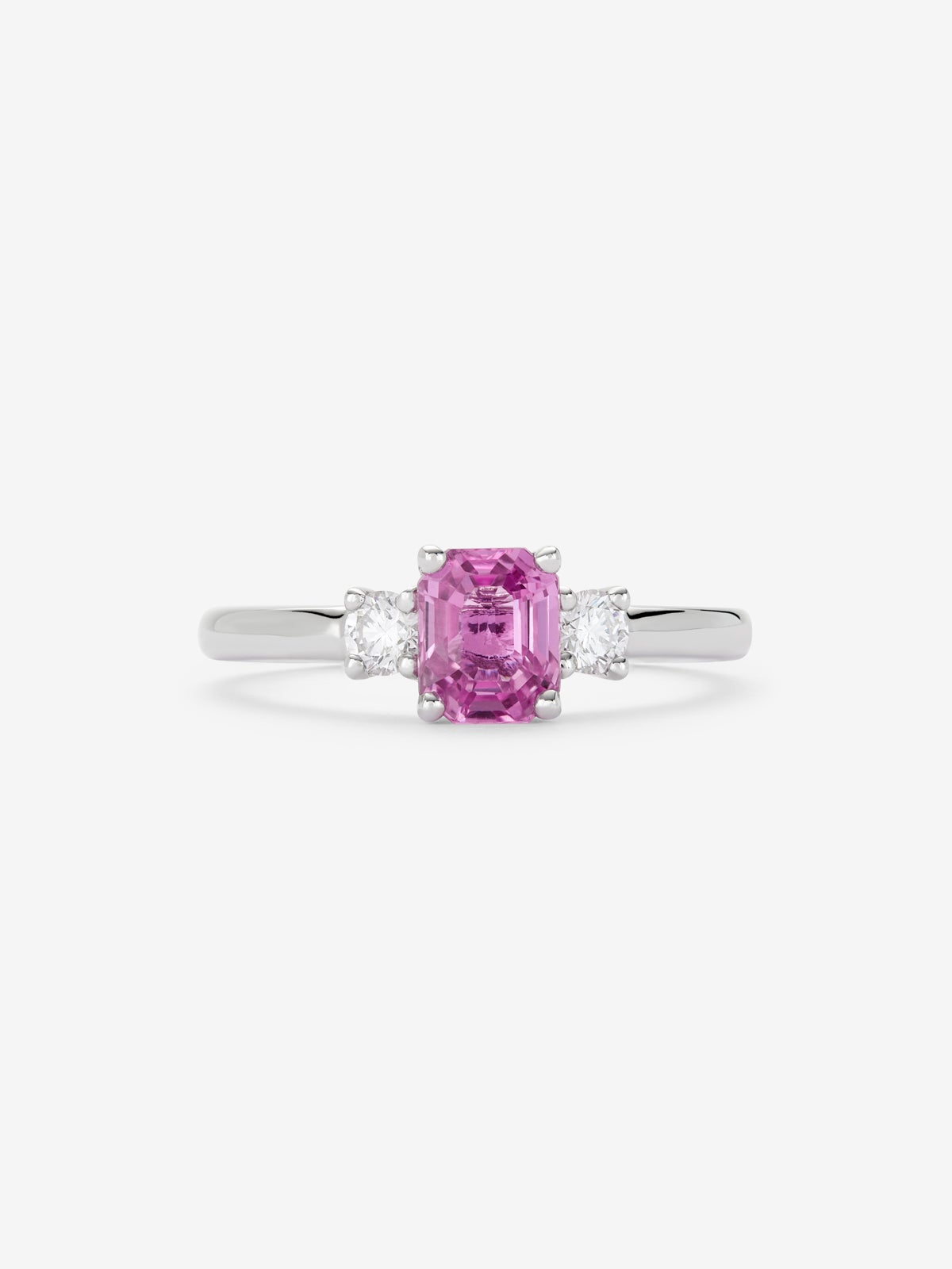 Anillo de oro blanco 18K con zafiro rosa