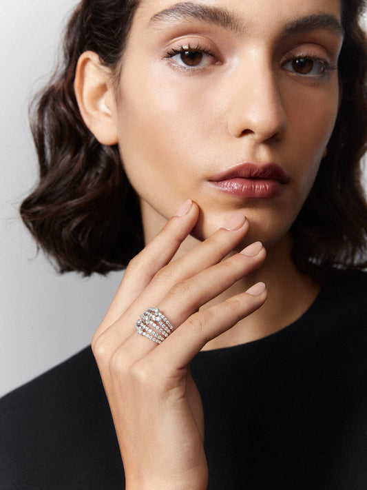 Anillo multiaro de oro blanco de 18K de diamantes