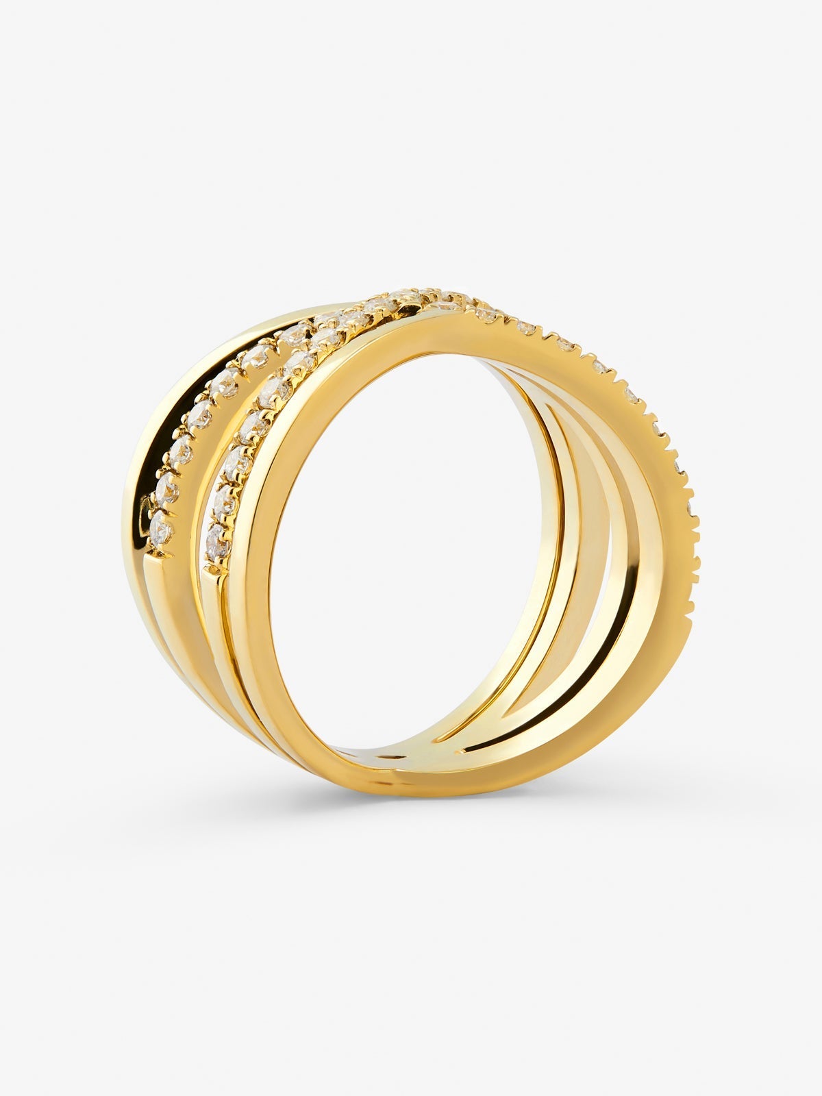 Anillo cruzado de oro amarillo de 18K con 40 diamantes en talla brillante con un total de 0,57 cts