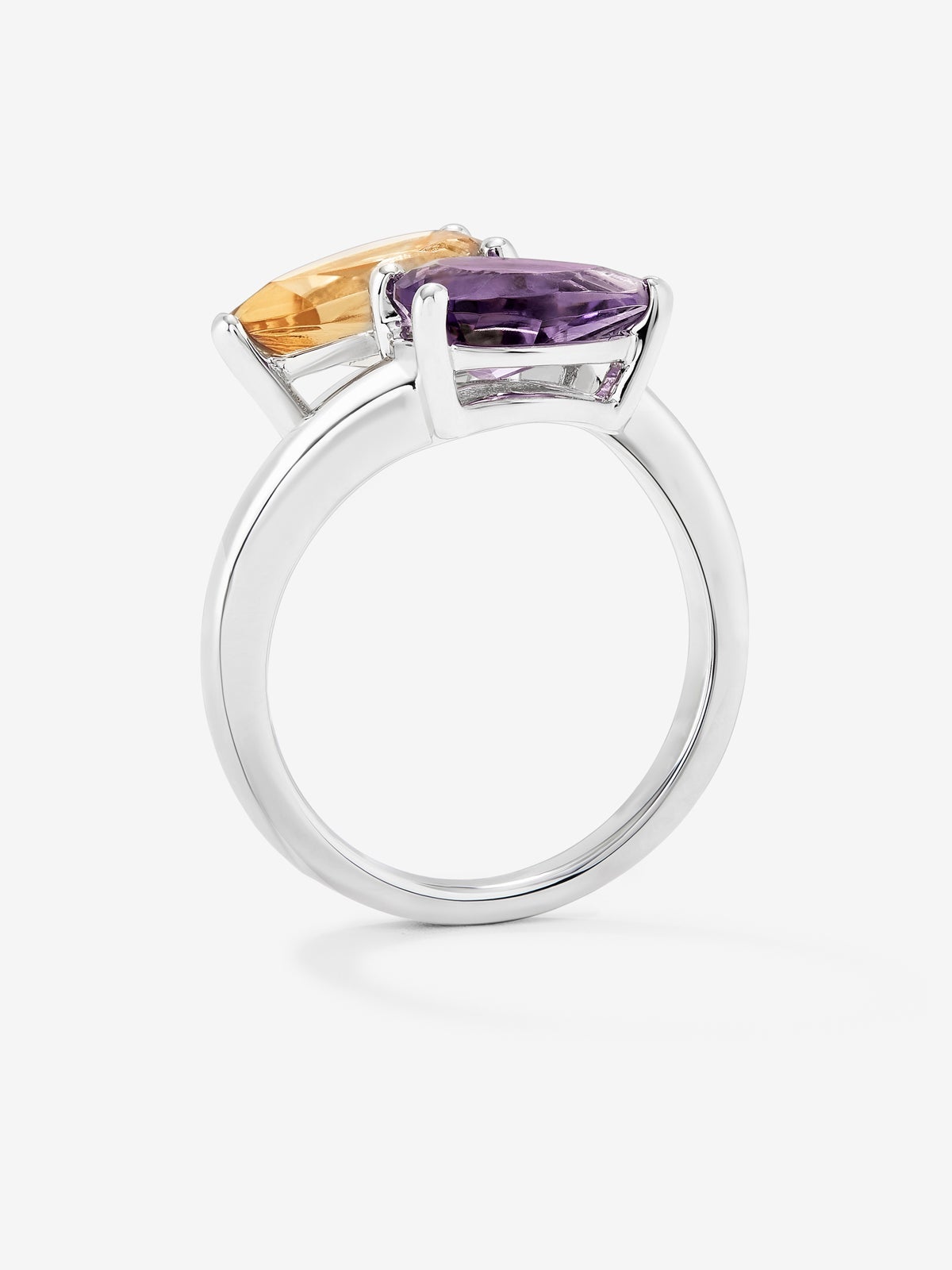 Anillo Tu Y Yo de plata 925 con cuarzo citrino de 1,32 cts y amatista morada de 1,28 cts