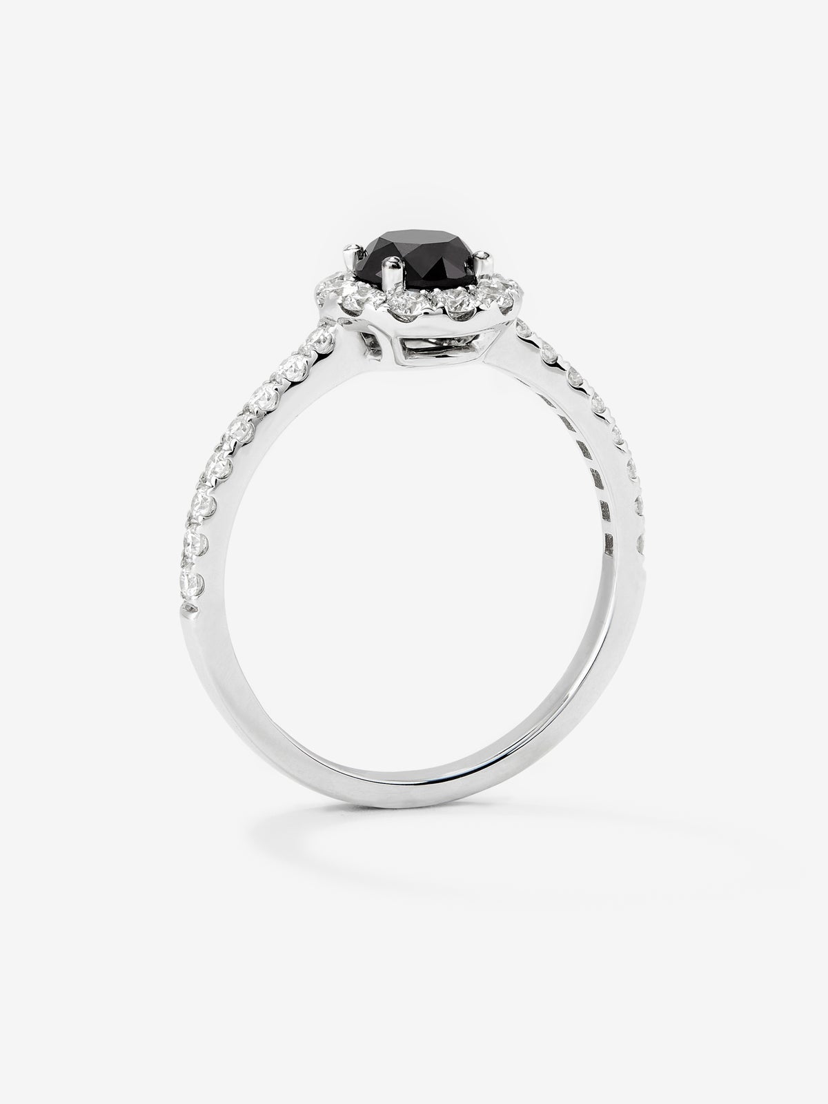 Anillo orla de oro de 18K con diamante negro y diamante blanco