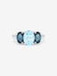 Anillo tresillo de plata 925 con un topacio azul sky en talla oval de 2,31 cts y 2 topacios azul london en talla oval con un total de 1,71 cts