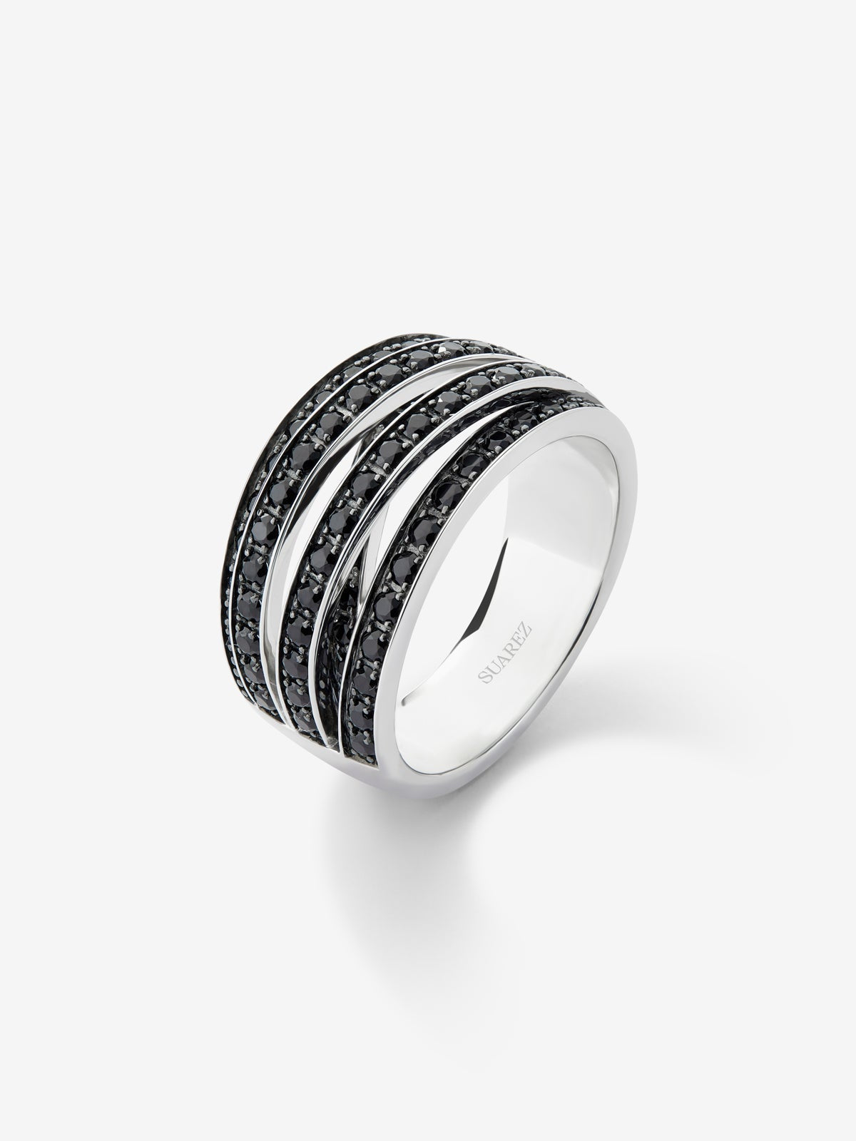 Anillo multibrazo de plata 925 con pavé de espinelas negras en talla brillante