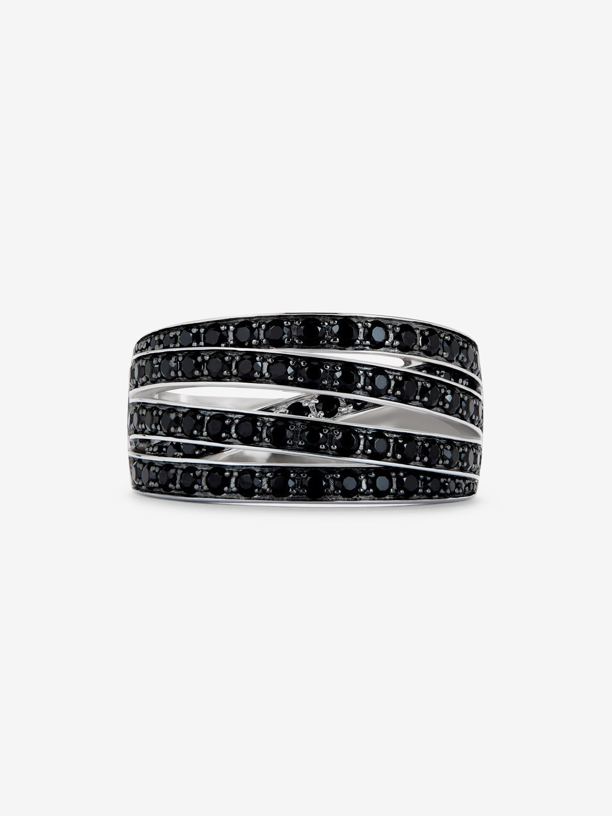 Anillo multibrazo de plata 925 con pavé de espinelas negras en talla brillante