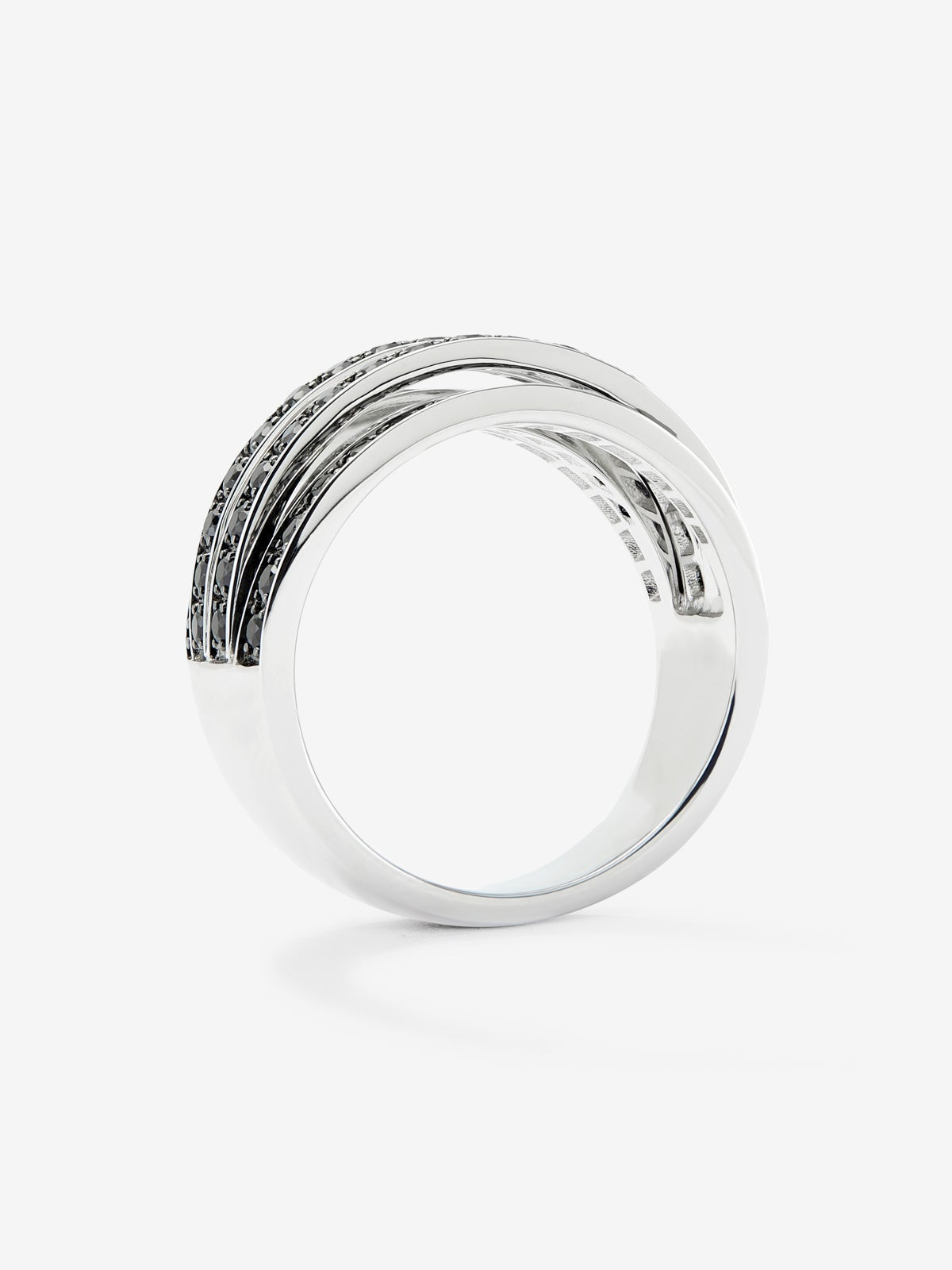 Anillo multibrazo de plata 925 con pavé de espinelas negras en talla brillante