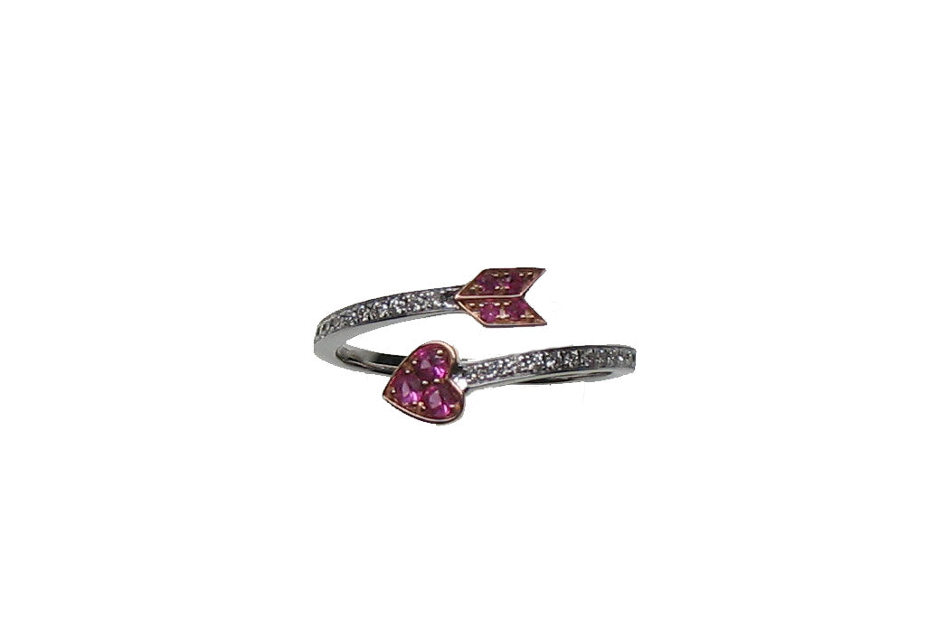 Anillo de oro blanco 18k con diamantes y zafiros rosas