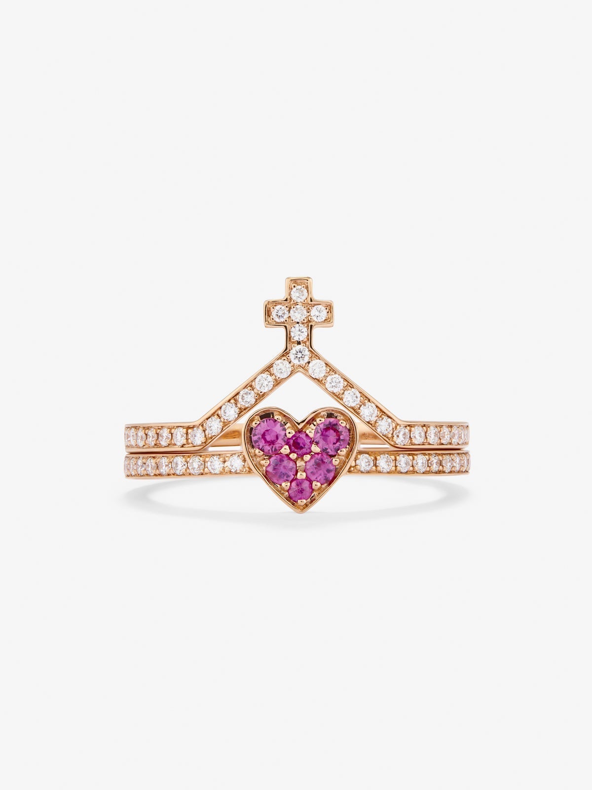 Anillo de oro rosa de 18Kt con diamantes y zafiros rosas