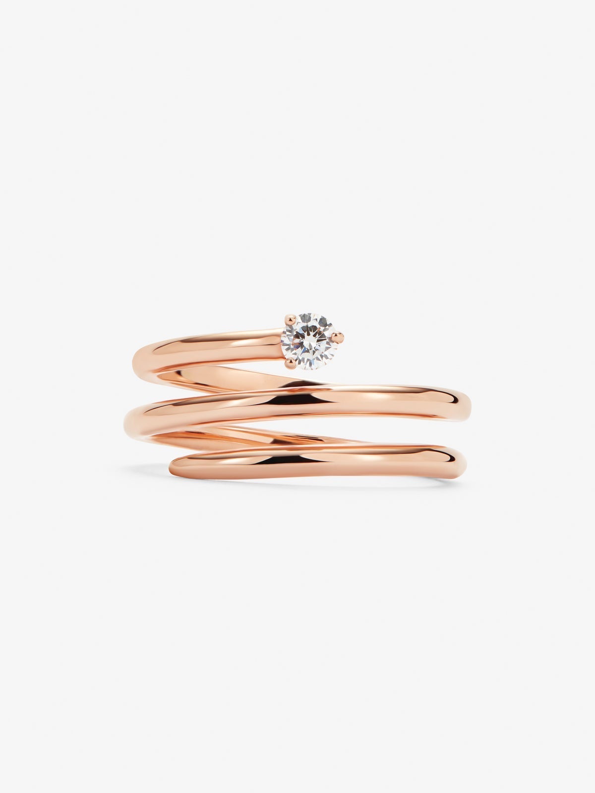 Anillo multibrazo de oro rosa de 18K con diamante en talla brillante de 0,13 cts