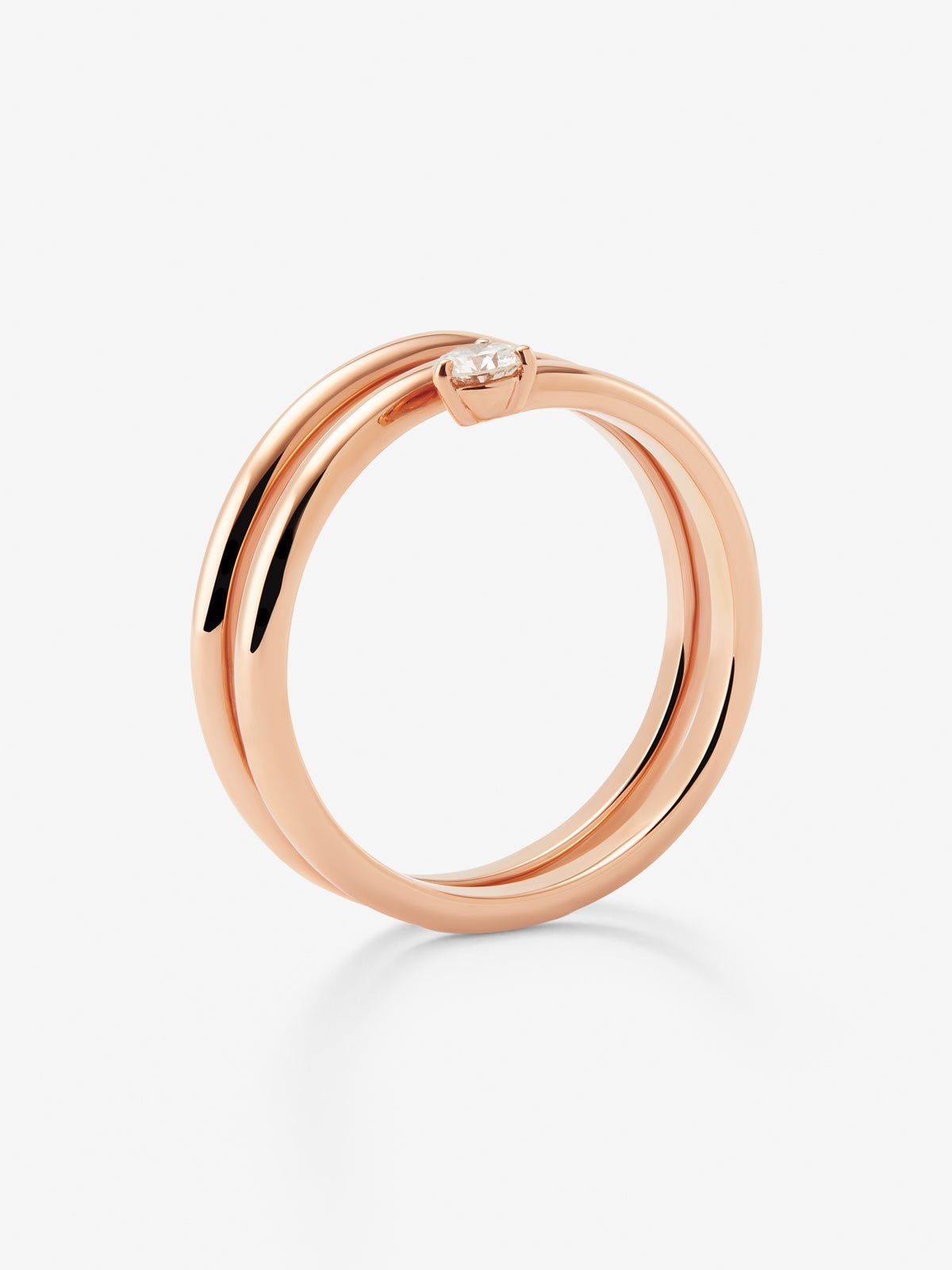 Anillo multibrazo de oro rosa de 18K con diamante en talla brillante de 0,13 cts