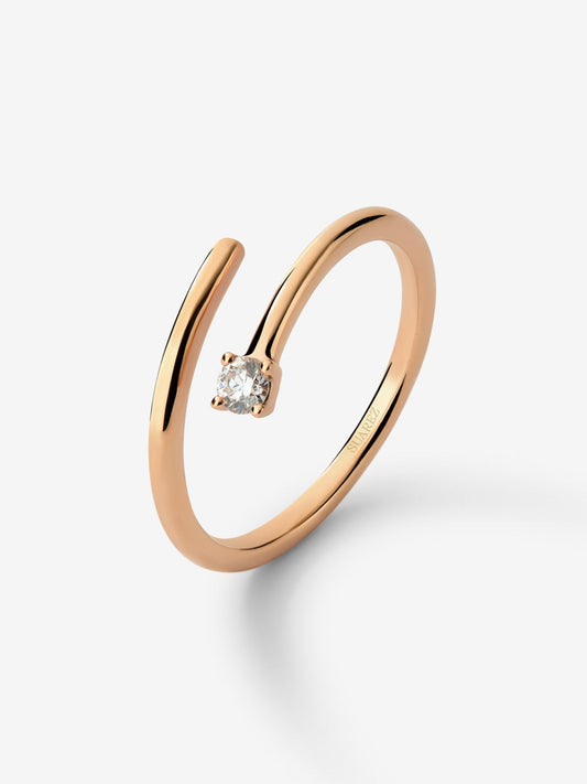 Anillo abierto de oro rosa de 18K con diamante en talla brillante