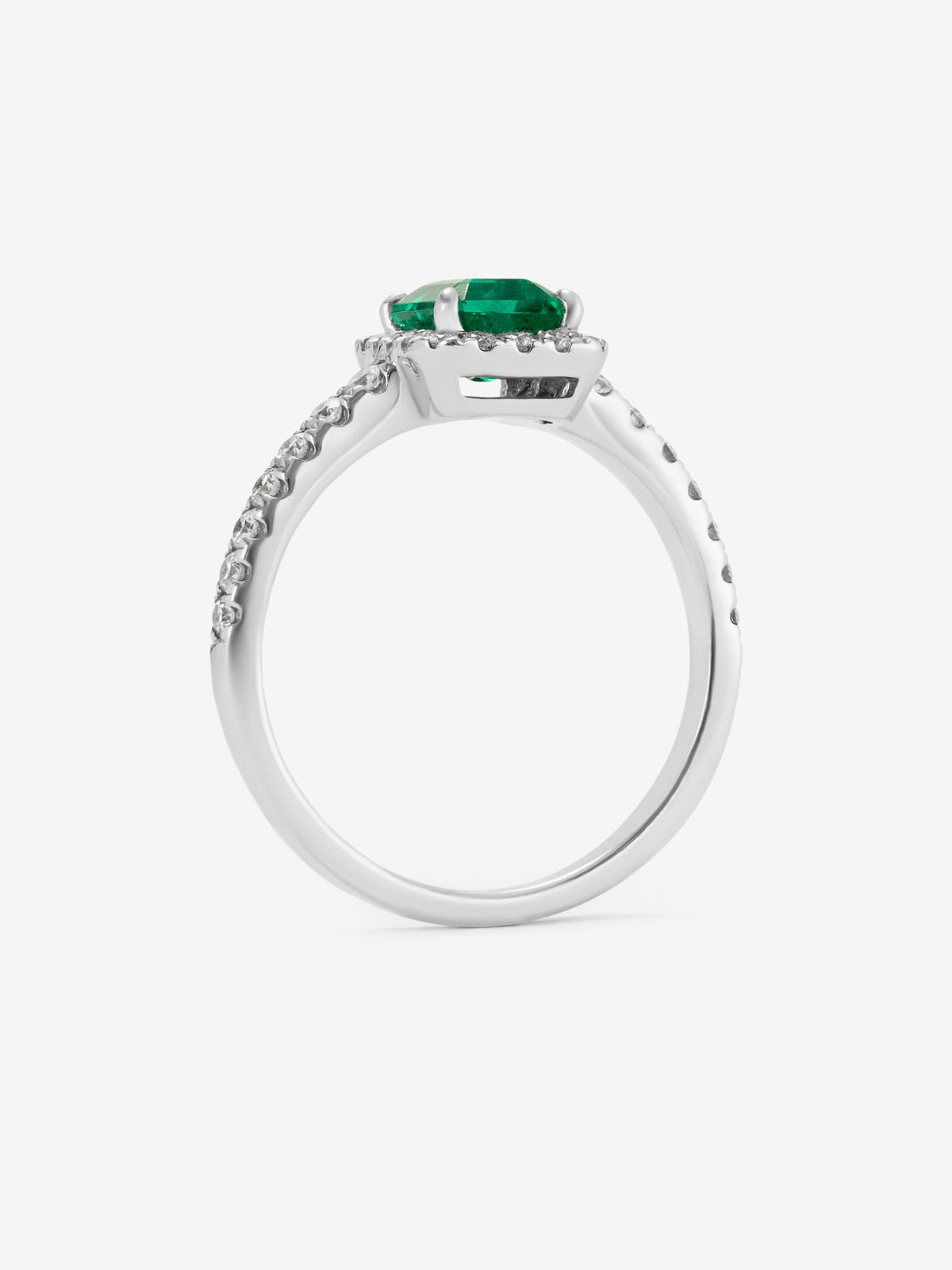 Anillo de oro blanco 18K con esmeralda