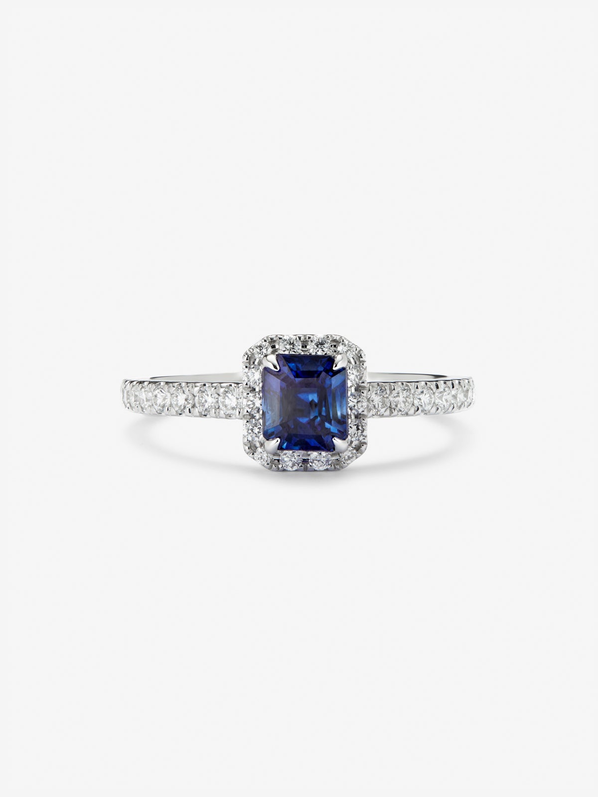 Anillo de oro blanco 18K con zafiro