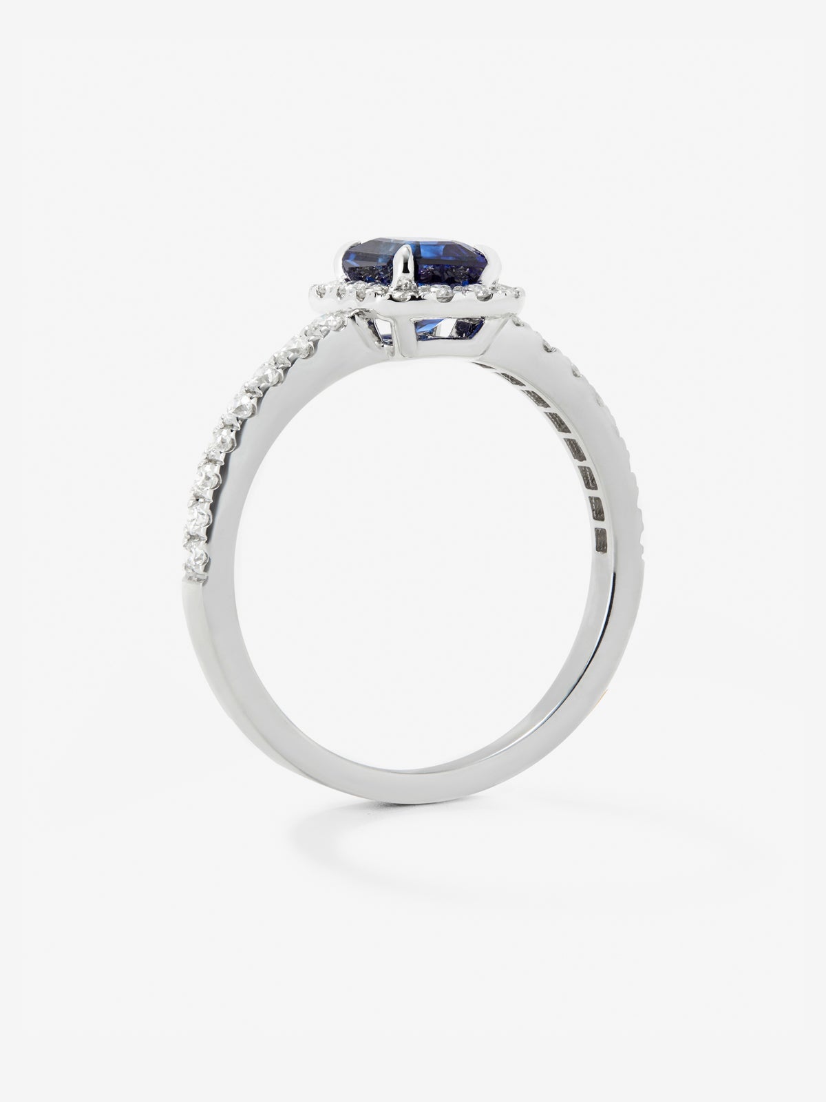 Anillo de oro blanco 18K con zafiro
