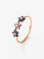 Anillo flores de oro rosa de 18kt con diamante y zafiros