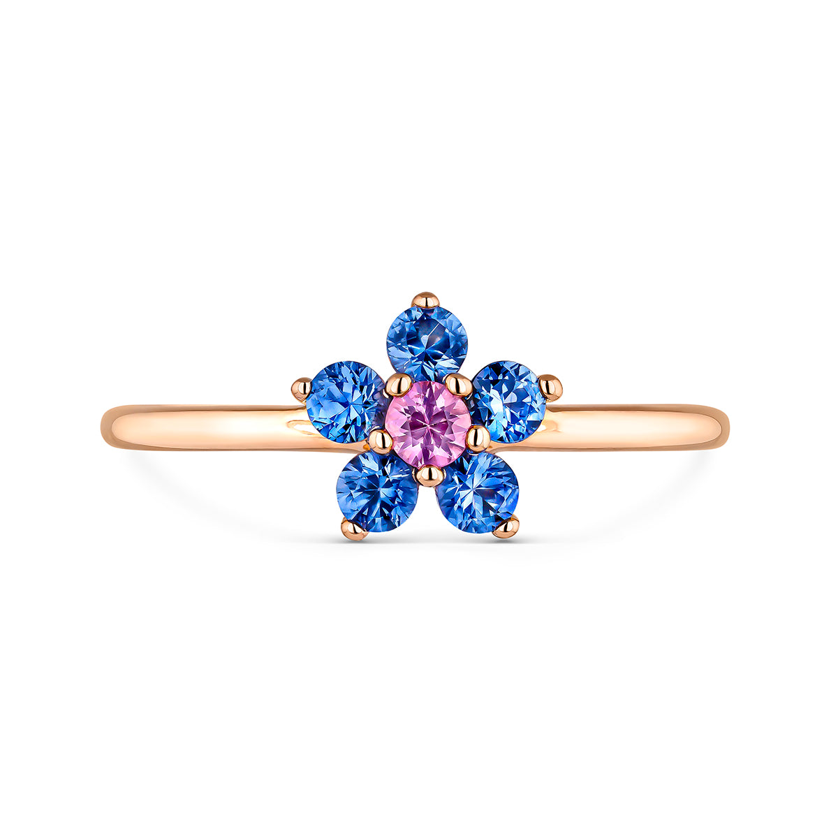 Anillo de oro de 18k con zafiros rosas y azules