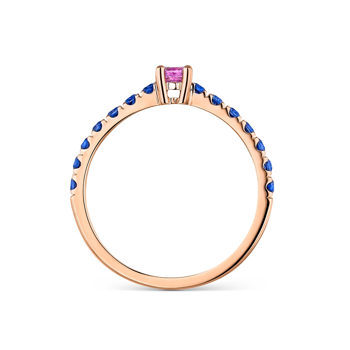 Anillo de oro rosa de 18K con zafiros multicolor