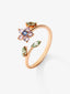 Anillo de oro rosa de 18K con 9 zafiros rosas, verdes y azules en talla brillante y marquise con un total de 0,55 cts