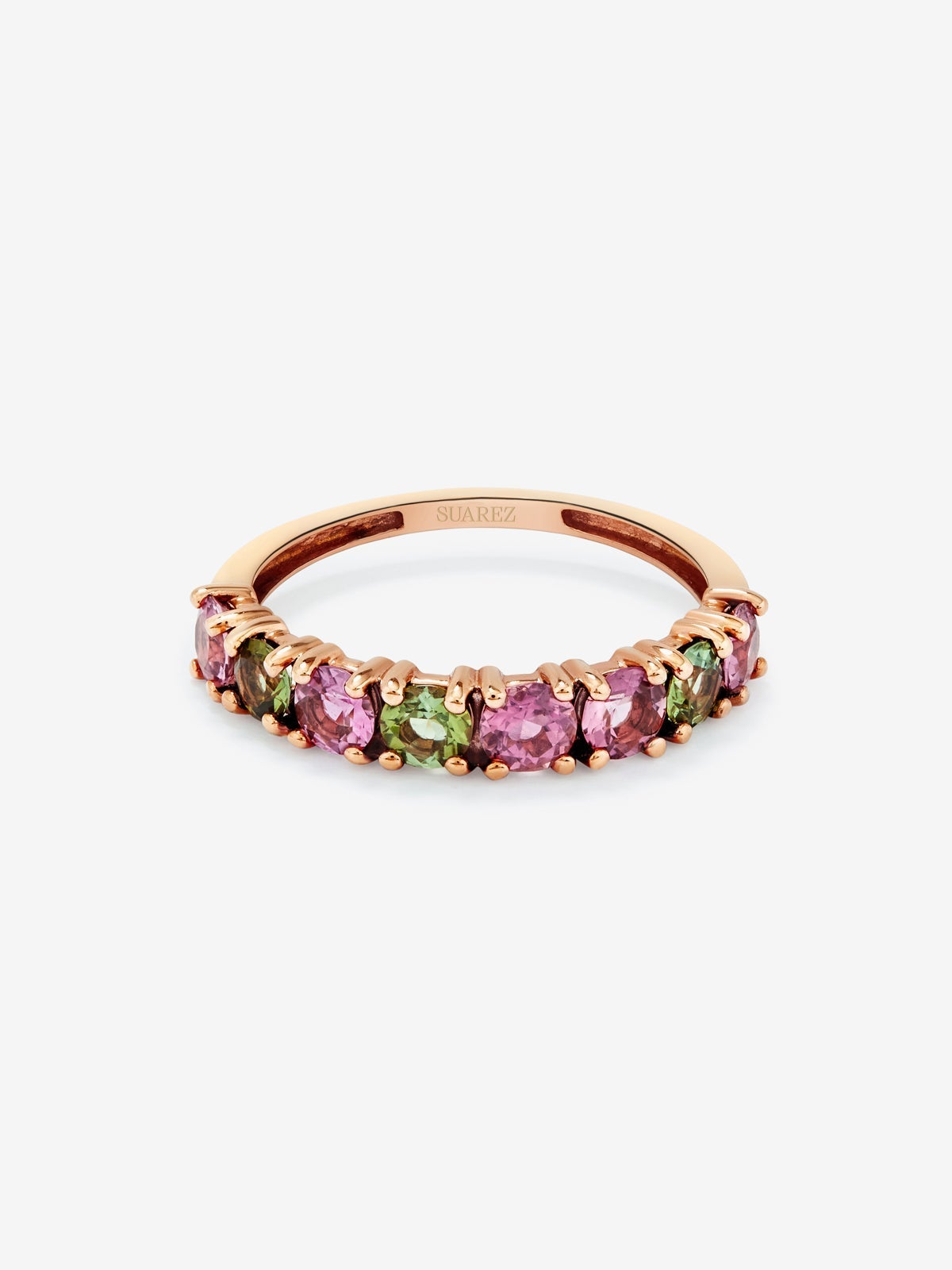 Anillo de oro rosa de 18K con 8 turmalinas multicolor en talla brillante