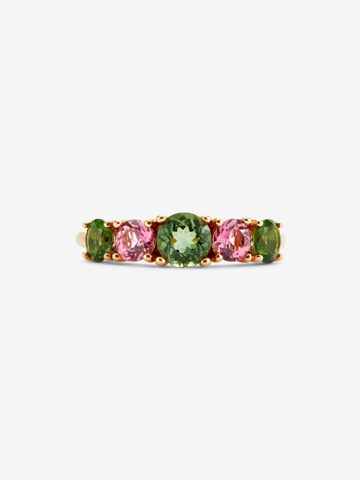 Anillo cinquillo de oro rosa de 18K con 5 turmalinas multicolor en talla brillante