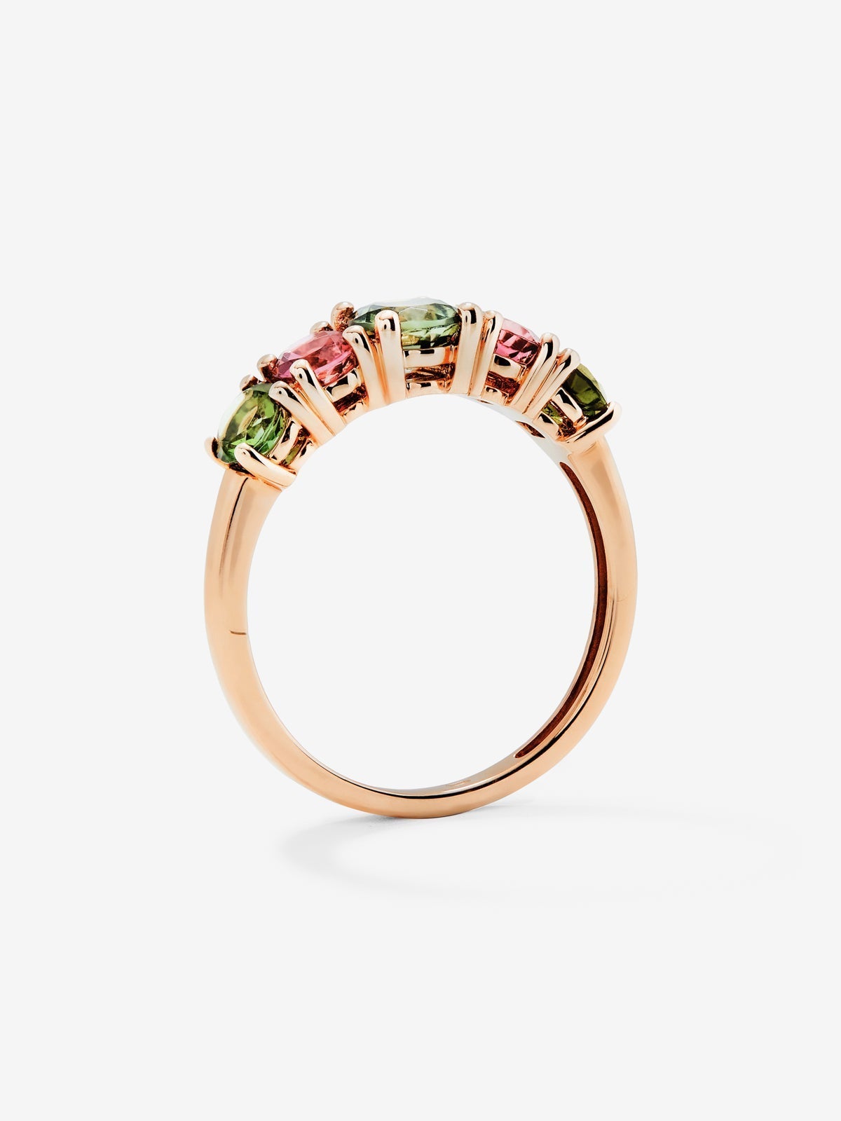 Anillo cinquillo de oro rosa de 18K con 5 turmalinas multicolor en talla brillante