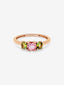 Anillo tresillo de oro rosa de 18K con 3 turmalinas multicolor en talla brillante