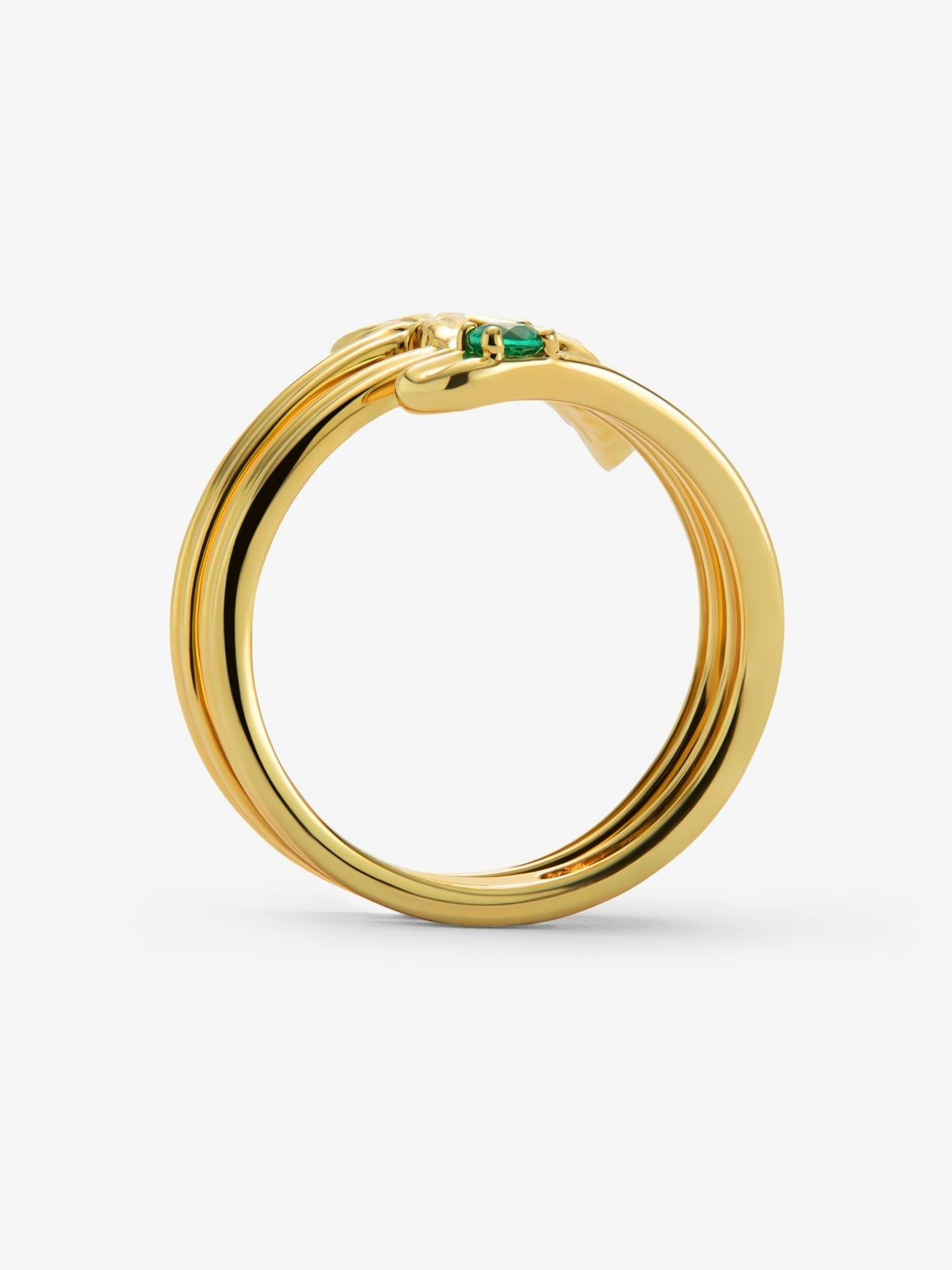Anillo de oro amarillo de 18K con esmeralda en talla brillante de 0,06 cts y forma de hoja de arce