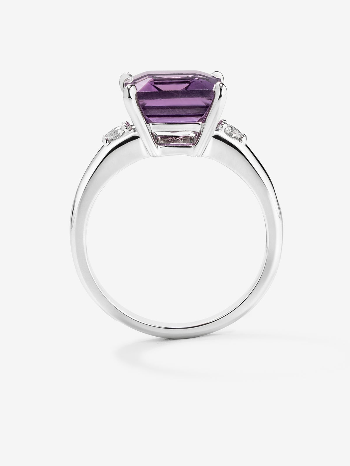 silver ring with purple amethyst and diamonds