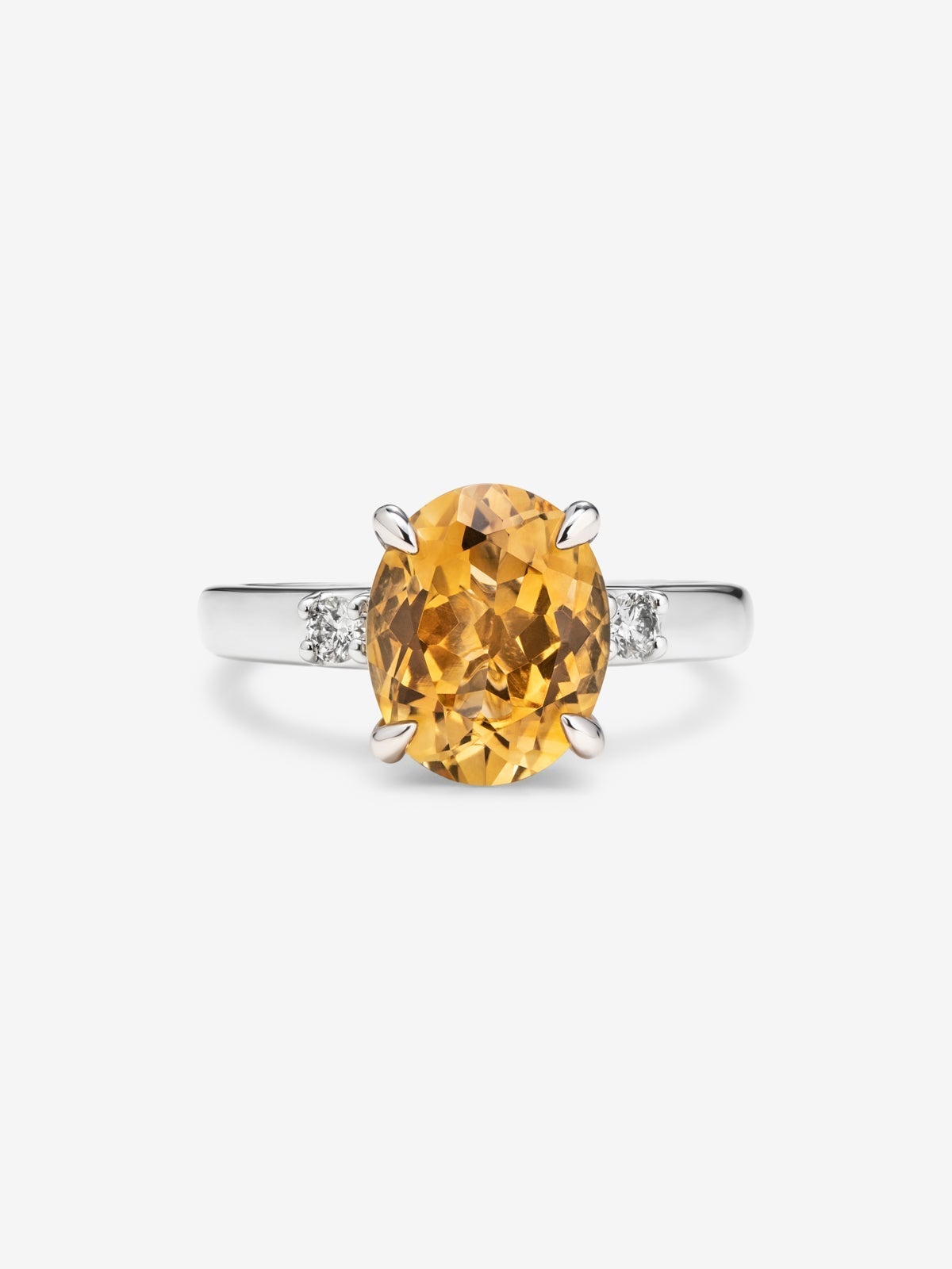 Anillo tresillo de plata 925 con citrino y diamantes