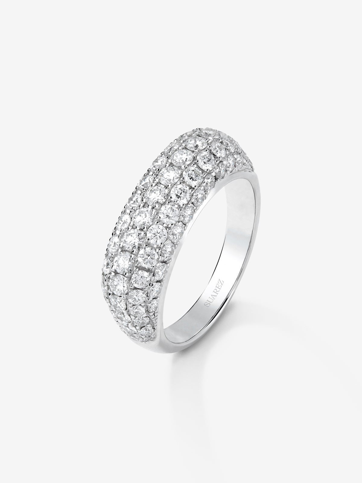 Anillo de oro blanco de 18K con pavé de diamantes blancos en talla brillante de 1,6 cts