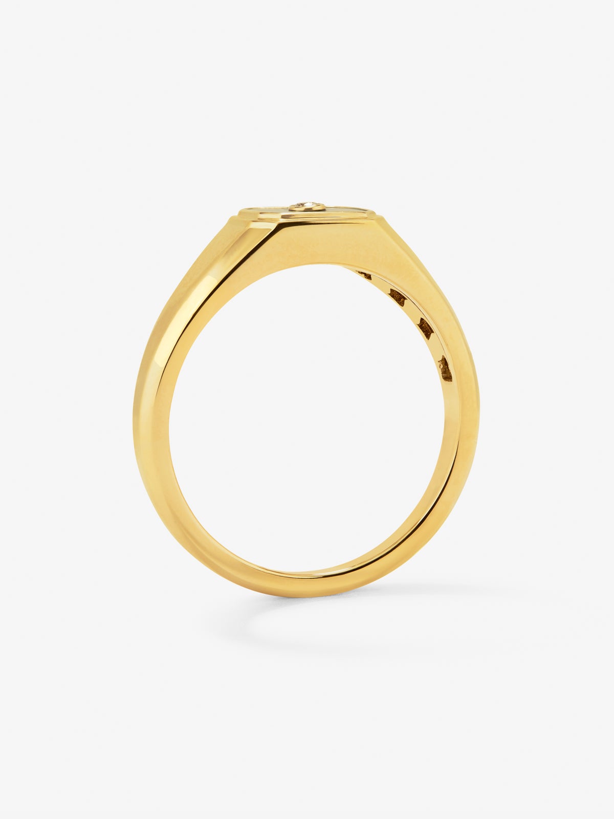 Anillo de sello pequeño de oro amarillo de 18K con malaquita verde de 0,2 cts y diamante en talla brillante de 0,01 cts