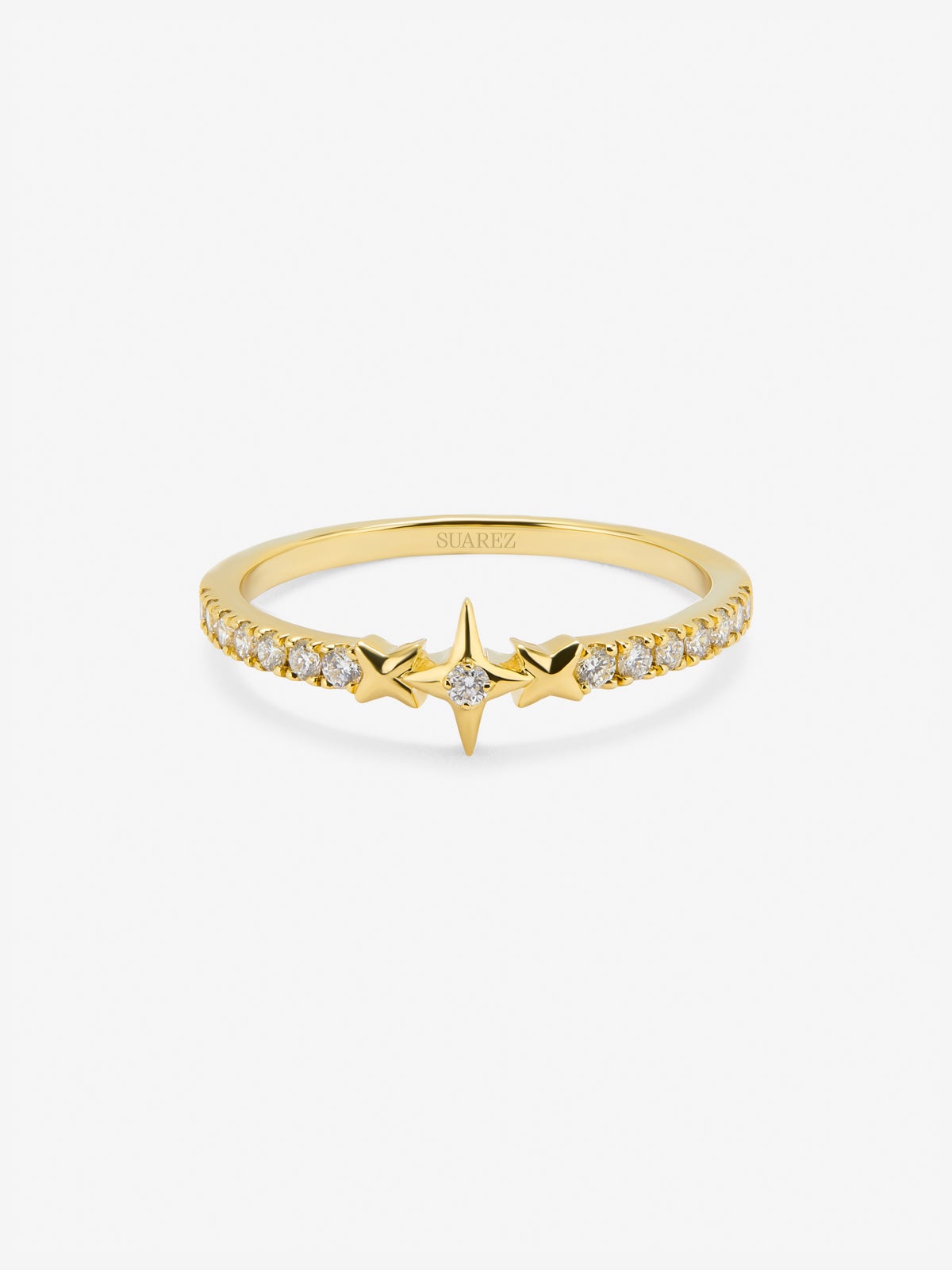 Anillo de oro amarillo de 18K con 15 diamantes en talla brillante con un total de 0,22 cts