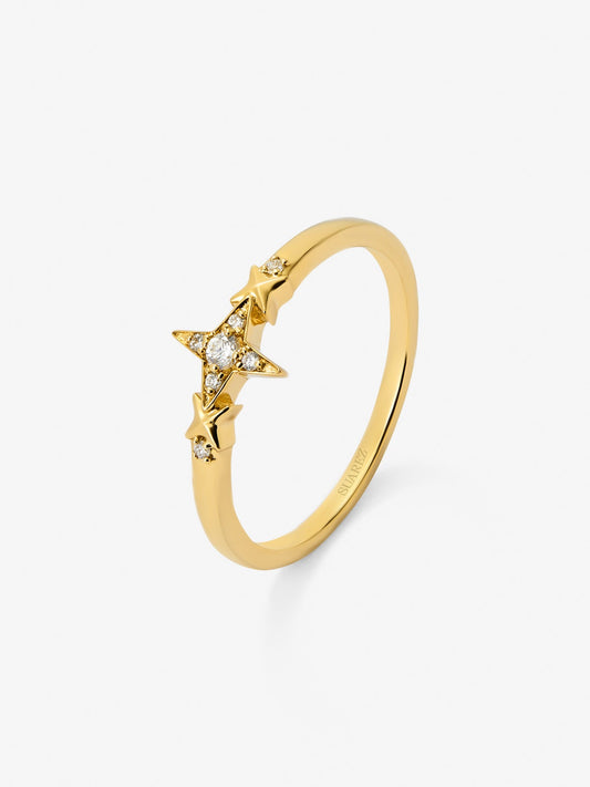 Anillo de oro amarillo de 18K con 7 diamantes en talla brillante con un total de 0,05 cts