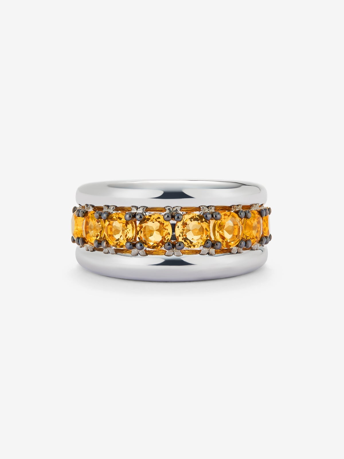 Anillo de plata 925 con pavé de cuarzos citrinos en talla brillante