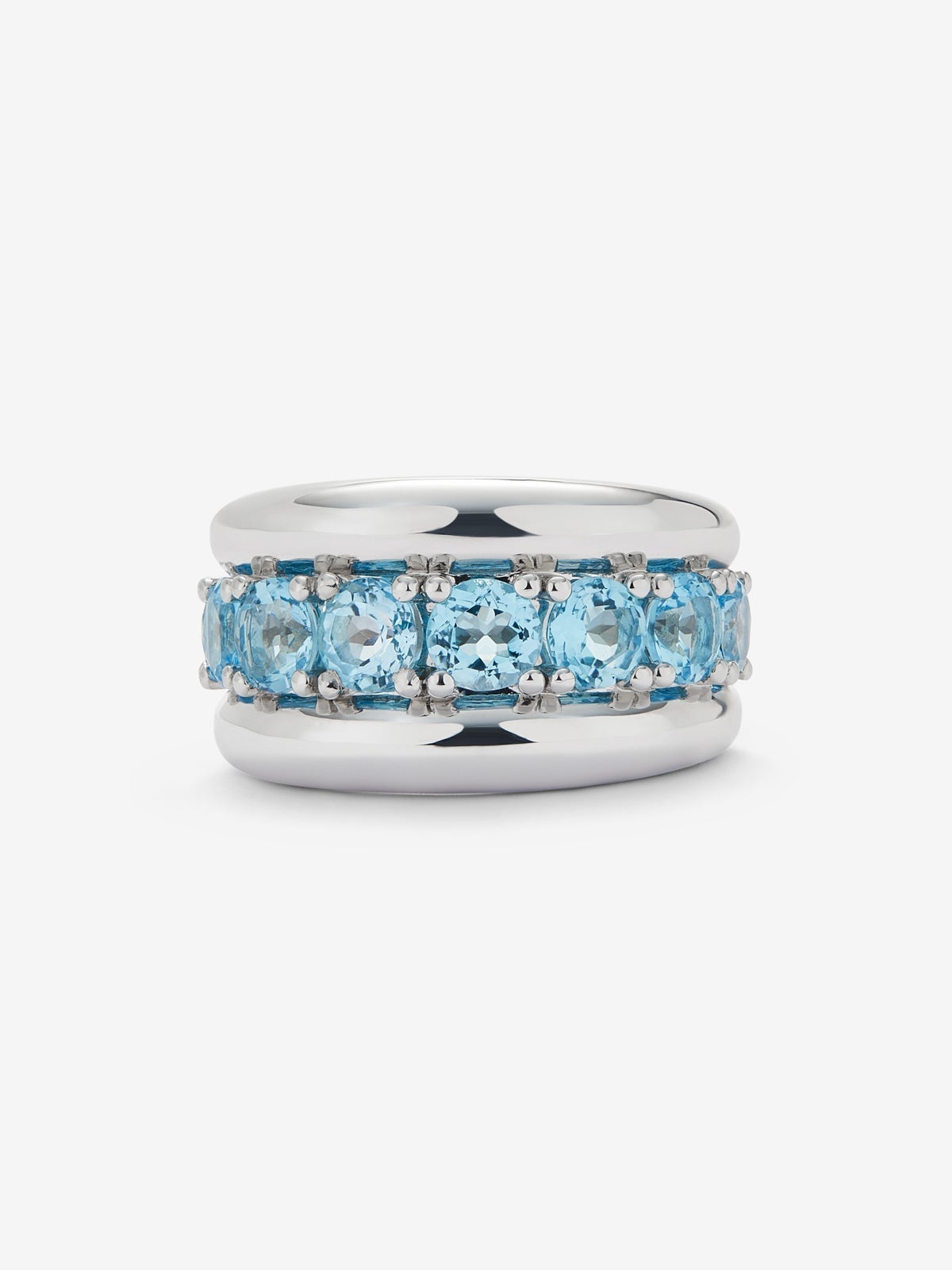 Anillo de plata 925 con pavé de topacios azul swiss en talla brillante