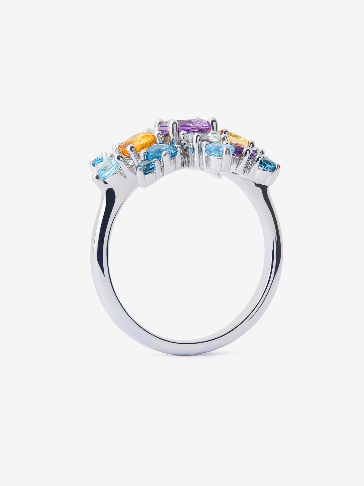 Anillo de plata 925 con amatistas, topacios y cuarzos citrinos