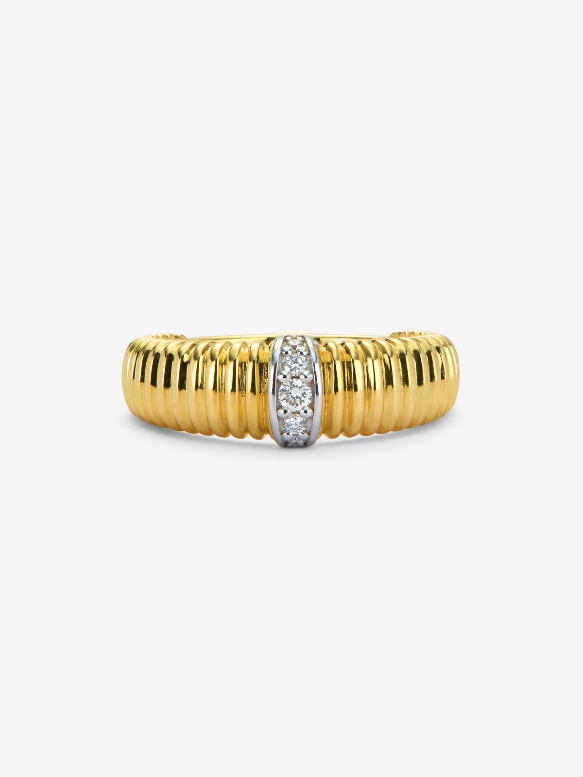 Anillo gallonado de oro blanco y amarillo de 18K con diamantes en talla brillante
