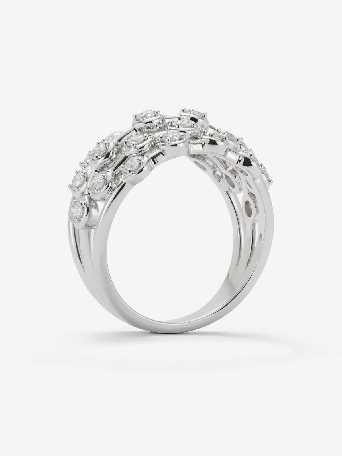 Anillo multibrazo de oro blanco de 18K con 24 diamantes en talla brillante con un total de 0,79 cts